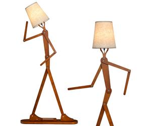 CostwayLampe de Sol en Bois de Caoutchouc Humanoïde Créatif Lampadaire de Salon Articulations Réglables Abat-jour en Tissu