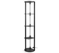 CostwayLampe de Sol Moderne avec Étagère Meuble de Rangement en Bois avec 4 Bandes LED Rotatives Luminosité Réglable sur 3 Niveaux Noir