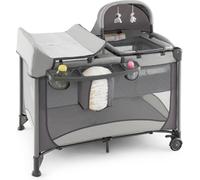 CostwayLit Bébé 5 en 1 Lit Parapluie Pliable Parc Bébé Table à Langer avec Berceau Matelas Amovible Jouets Gris