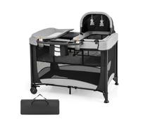 CostwayLit Bébé 5 en 1 Lit Parapluie Pliable Parc Bébé Table à Langer avec Berceau Matelas Amovible Jouets Noir