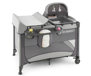 CostwayLit Bébé 5 en 1 Lit Parapluie Pliable Parc Bébé Table à Langer avec Berceau Matelas Amovible Jouets Gris