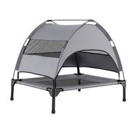 CostwayLit Chien Sureleve avec Auvent Amovible Imperméable Lit de Camp Chien avec 3 Fenêtres en Maille&Sac de Transport Charge 20kg 79x63x70cm Gris