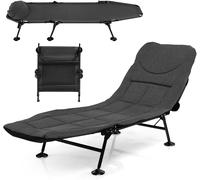 CostwayLit de Camp Pliable 1 Personne Lit Camping Pliant Portable Léger à Dossier Réglable 6 Positions Charge 200 KG Gris