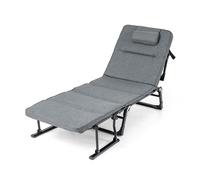 CostwayLit de Camp Pliable avec Matelas Amovible Fauteuil Convertible 3 en 1 Chaise Longue avec Dossier Réglable à 6 Positions Cadre en Métal Gris