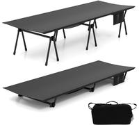 CostwayLit de Camping 2 en 1 Lit de Voyage Réglable en Hauteur avec Rallonges de Pieds Poche Latérale et Poche en Filet Lit Pliant Portable Noir