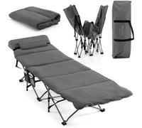 CostwayLit de Camping Pliable 65 x 185 CM avec Matelas et Oreiller Amovibles Lit d'Appoint pour Camping/Randonnée Gris