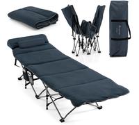 CostwayLit de Camping Pliable 65 x 185 CM avec Matelas et Oreiller Amovibles Lit d'Appoint pour Camping/Randonnée Bleu