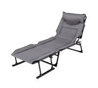 CostwayLit de Camping Pliable Fauteuil Convertible Chaise Longue avec Dossier Réglable à 6 Positions Coussin Intégré Cadre en Métal Gris