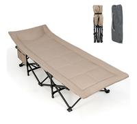 CostwayLit de Camping Pliable Lit de Repos avec Sac de Transport Coussin Confortable et Appui-Tête Matelas Double Couche Lit Portable pour Camping Bureau Maison Charge 204 KG Café