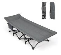 CostwayLit de Camping Pliable Lit de Repos avec Sac de Transport Coussin Confortable et Appui-Tête Matelas Double Couche Lit Portable pour Camping Bureau Maison Charge 204 KG Gris