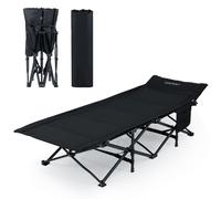 CostwayLit de Camping Pliant 1 Personne Lit de Couchage Robuste pour Adultes avec Appui-Tête Incliné Poche Latérale Sac de Transport Portable Noir
