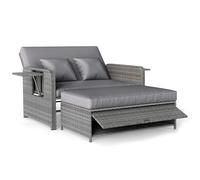 CostwayLit de Jardin en Rotin PE Canapé Deux Places & Ottoman de Rangement avec Dossier Réglable sur 4 Positions Gris