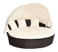 CostwayLit de Jardin Rond d'Exterieur Table Relevable Modulable & Convertible - Pare Soleil Réglable rotin PE Coussins Inclus Beige