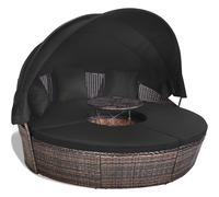 CostwayLit de Jardin Rond d'Exterieur Table Relevable Modulable & Convertible - Pare Soleil Réglable rotin PE Coussins Inclus Noir