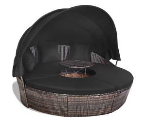 CostwayLit de Jardin Rond d'Exterieur Table Relevable Modulable & Convertible - Pare Soleil Réglable rotin PE Coussins Inclus Noir