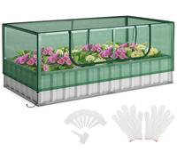 CostwayLit de Jardin Surélevé Galvanisé avec Housse de Serre Kit de Jardinière Surélevée avec Porte Enroulable 8 Étiquettes en T et Une Paire de Gants