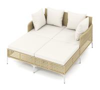 CostwayLit de Jour Double en Rotin d?Extérieur Chaise Longue en Osier pour 2 avec Coussins d?Assise et de Dossier Banquette de Soleil Blanc