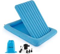 CostwayLit de Voyage Gonflable Matelas Pneumatique Portable pour Enfants Pompe Electrique Rebords de Lit Surélevés Matelas Double Face Bleu