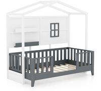 CostwayLit en Forme de Maison en Bois pour Enfants avec Fenêtre 2 Etagères et Garde-Corps Lit de Jeu à Lattes Lit 1 Place Blanc et Gris