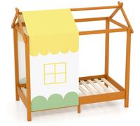 CostwayLit Maison de 70 x 140 Cm pour Enfants avec Ciel de Lit Amovible Lit Plateforme avec 12 Lattes en Bois Massif Cadre de Lit Montessori