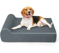 CostwayLit Orthopédique pour Chiens de Grande Taille Lit pour Animaux en Mousse à Mémoire avec Appui-tête Housse Lavable et Fond Antidérapant Gris