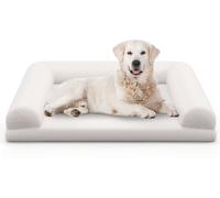 CostwayLit Orthopédique pour Chiens Moyens et Petits Lit pour Chien en Mousse à Œufs avec Renforts sur 3 Côtés Housse de Lit Amovible Beige