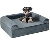 CostwayLit Orthopédique pour Grands Chiens Lit pour Animaux en Mousse à Mémoire avec Appui-tête Housse Amovible Lavable & Fond Antidérapant Gris