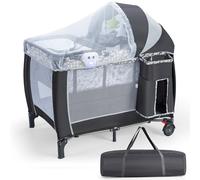 COSTWAY Lit Parapluie Bébé avec Matelas Pliant 4 en 1-Filet Amovible Réglable-Table à Langer-Sac de Transport-Roues Verrouillables