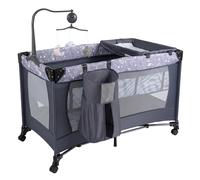 CostwayLit Parapluie Lit Bébé Pliable Carrousel avec Jouets Sac de Transport Inclus Étagère Amovible Charge Max 15 KG pour 0-3 Ans Gris