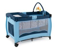 CostwayLit Parapluie Pliable Portable 4 en 1 Lit de Voyage avec Table à Langer 3 Jouets Suspendus 2 Roulettes Verrouillables pour 0-2 Ans Bleu
