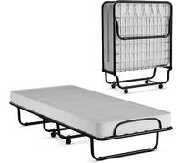 CostwayLit Pliant 80x190 cm avec Matelas en Mousse Mémoire de Forme Lit d Appoint Pliable en Acier avec 4 roulettes Universelles pour Maison Bureau
