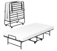 CostwayLit Pliant avec Matelas Lit d'Appoint Pliable Portable avec Cadre en Métal Robuste Lit d'Appoint avec Roulettes Verrouillables