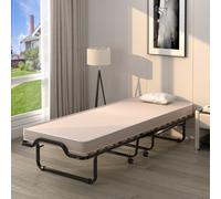 CostwayLit Pliant sur Roulettes 90 x 200 x 41 CM Lit d'Appoint avec Matelas en Mousse 10 CM pour Maison et Bureau Beige