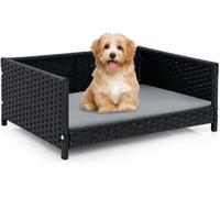 CostwayLit pour Chien en Rotin Canapé-lit pour Animaux de Compagnie Coussin Doux Imperméable Cadre en Métal Lit pour Taille Petite et Moyenne