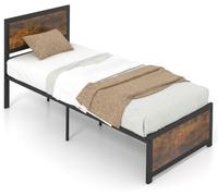 CostwayLit Simple Industriel 90x200CM Tête de Lit 9 Pieds de Support Lattes en Métal Charge 220KG Structure Cadre de Lit