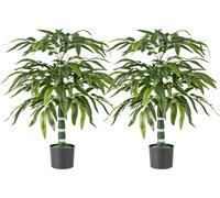 CostwayLot de 2 Arbres Artificiels en Bambou de 100 cm Fausses Plantes avec Pot en Plastique Branches Réglables Mousse Séchée Réaliste Vert