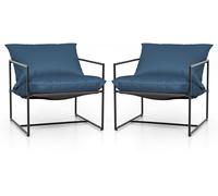 CostwayLot de 2 Chaise de Jardin en Textilène Patins Antidérapants 4 Coussins Cadre en Métal Charge 150KG Intérieur Extérieur Bleu