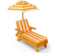 CostwayLot de 2 Chaise Longue avec Coussin et Parasol Amovible pour 3-8 Ans 92 x 49 x 106CM Charge Max 50KG Rayures Jaunes et Blanches