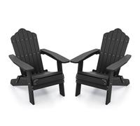 CostwayLot de 2 Chaises Adirondack Pliable Chaise Oversize en HIPS pour Patio avec Accoudoirs Large et Dossier Incliné Vis en Acier Inoxydable Noir