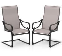 CostwayLot de 2 Chaises d Extérieur à Ressorts en C Chaises à Dossier Haut avec Siège et Dossier en Tissu Maillé Chaises à Bascule en Métal Gris