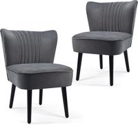 CostwayLot de 2 Chaises d'Appoint en Velours Moderne Pieds en Bois de Caoutchouc Repose-pieds Antidérapants Dossier Ergonomique Siège Rembourré Gris