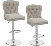 CostwayLot de 2 Chaises de Bar en Velours Hollandais Repose-pieds Base en Métal Galvanisé Anneau Antidérapant Chaise Pivotante Réglable Gris