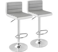 CostwayLot de 2 Chaises de Bar Pivotantes Réglables avec Base en Métal Antidérapant et Repose-pieds Tabourets en Cuir PU Gris Et Blanc
