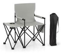 CostwayLot de 2 Chaises de Camping avec Table Chaise de Pique-nique Pliable avec 2 Poches de Rangement Porte-gobelet Accoudoirs Rembourrés Gris
