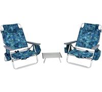 CostwayLot de 2 Chaises de Camping Plage Pliante Table Enroulable en Aluminium Appui-tête Dossier Réglable à 5 Positions Coloré