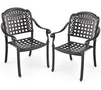 CostwayLot de 2 Chaises de Jardin Empilable en Aluminium Coulé Fauteuil de Jardin avec Pieds Réglables et Siège Incurvé Bronze