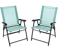 CostwayLot de 2 Chaises de Jardin Pliables en Textilène Respirant Chaises de Camping avec Verrou de sécurité et Dossier Haut Vert Menthe