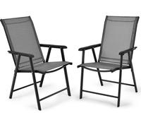 CostwayLot de 2 Chaises de Jardin Pliantes avec Accoudoir Dossier Haut Cadre en Métal Charge 100 kg pour Extérieur Camping Plage