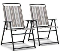 CostwayLot de 2 Chaises de Jardin Pliantes en Textilène et Métal Charge 150KG Fauteuil de Jardin pour Camping Plage Pique-nique