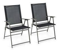 CostwayLot de 2 Chaises de Jardin Pliantes en Textilène & Métal Charge 150 kg Fauteuil de Jardin avec Verrouillage de Sécurité Noir